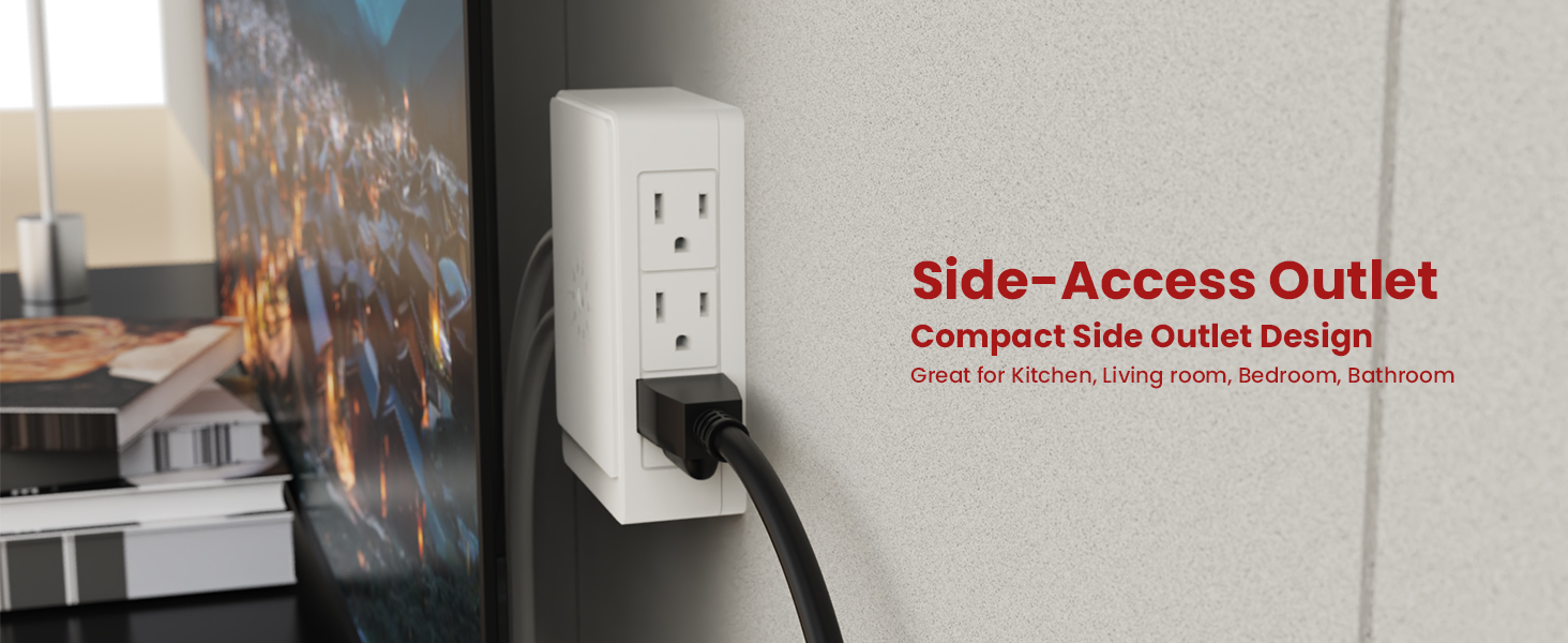 side outlet plug sideways outlet adapter 3 prong grounded 6 outlet wall plug