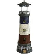 Housoutil Solar Lighthouse, Black Nautical Outdoor Solar Powered Lighthouse with Rotating Beacon,...