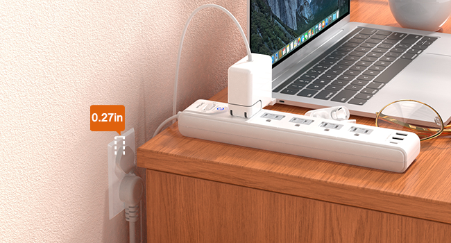 2 Prong Power Strip, WRXDMC 2 Prong to 3 Prong Outlet Adapter, 1400J Two Prong Surge Protector