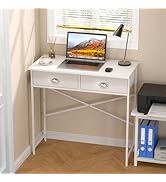 DAOUTIME Small Writing Desk for Kids Bedroom, 31.5 Inch White Computer Desk for Small Spaces, Sim...