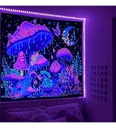 Jhdstore Blacklight Mushroom Tapestry UV Reactive Black Light Mushroom Posters Wall Tapestry Blac...
