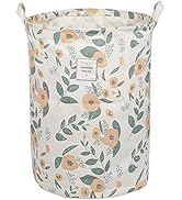 UUJOLY Collapsible Laundry Hamper Basket, with Handles Waterproof Round Cotton Linen Printing Hou...