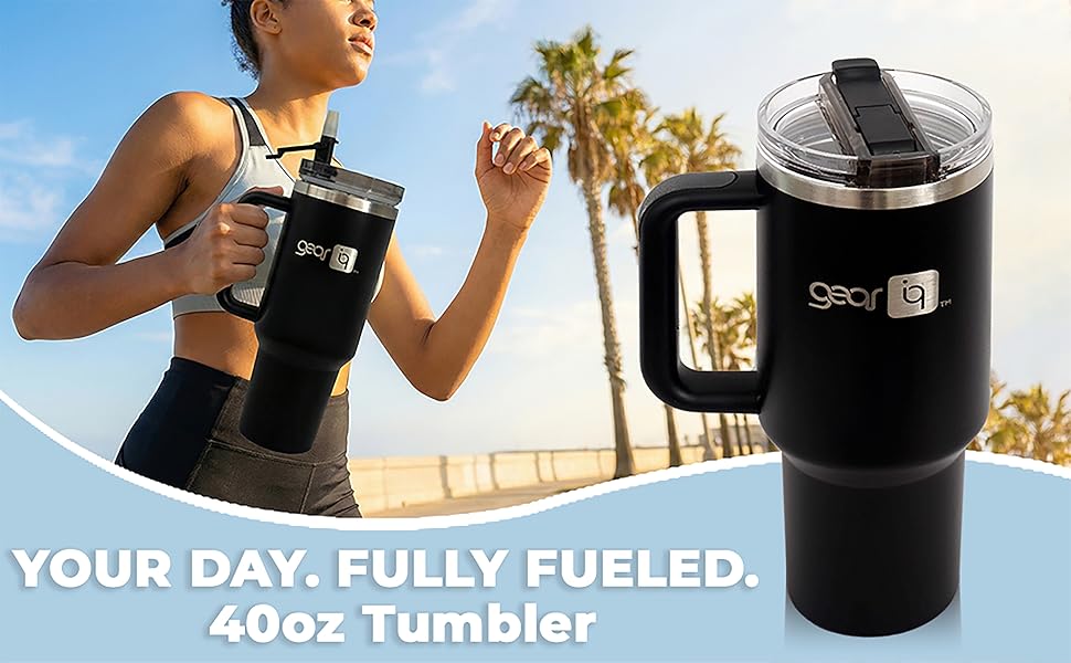 GEAR IQ 40oz insulated stainless steel tumbler for daily hydration and travel