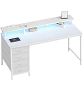 DUMOS Computer Desk with 4 Drawers,4 Drawer Gaming Desk with with Power Outlets and LED Lights,Of...