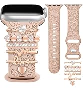 JR.DM Floral Engraved Band Compatible with Apple Watch 42mm 40mm 41mm 38mm Women, Soft Silicone D...