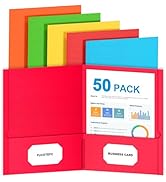 FUCDTEFC 50 Pack Pocket Folders, Folder with Pockets, 5 Assorted Colors Letter Size Heavy Duty 2 ...