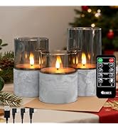 LEDHOLYT Rechargeable Marble Flameless Candles, Gray Glass LED Pillar Candle with Remote &amp; Timer,...