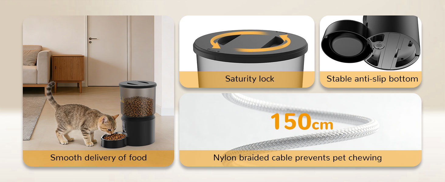Automatic Cat Feeders 4L Timed Cat Dry Food Dispenser, Dual Power Supply Programmable Portion Size