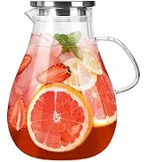 1 Gallon Glass Pitcher with Lid and Handle, Hot &amp; Cold Water Jug, Extra-Wide Mouth Beverage Caraf...