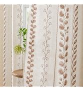Chorowl Boho Farmhouse Linen Curtains 84 Inch for Living Room 2 Panels | Brown Modern Botanical P...