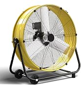 24 Inch Industrial Drum Fan, 8800 CFM High Velocity floor Fan, Heavy Duty, 3-Speed, 360° Fully Ad...