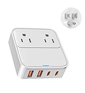VPSUN Surge Protector Power Strip with 5 Outlets, 3 USB Charging Ports, 6.5ft Extension Cord, Wal...