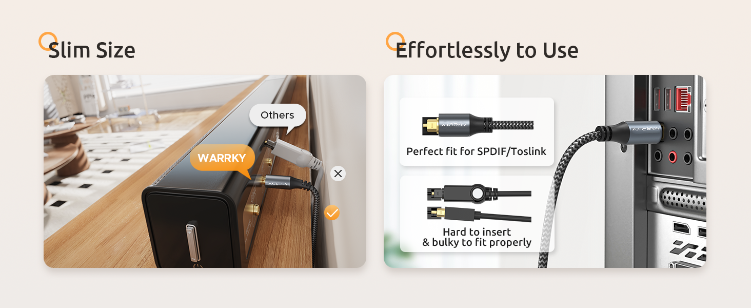 WARRKY Optical Cable for Soundbar provide reliable connection for uninterrupted audio.