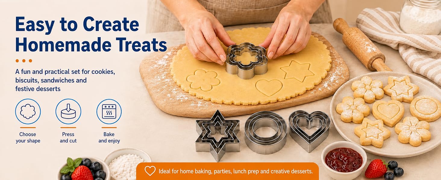 Multi-use cookie cutters for cookies, sandwiches and festive desserts