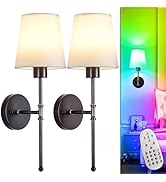 Depuley Battery Operated Wall Sconce: 19.9 Inch Set of 2 Wireless Wall Lights with Remote for Bed...
