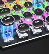 Typewriter Mechanical Gaming Keyboard with Mouse, Metal Panel Retro Keyboard with Round Keycap Bl...