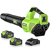 Leaf Blower Cordless, 650CFM Electric Leaf Blowers with 2 x 5.2Ah Batteries and Charger, 3 Speed ...