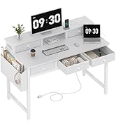 Lufeiya White Computer Desk with Drawers for Home Office, 40 inch Vanity Makeup Desk with Fabric ...