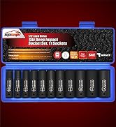 EPAuto 1/2-Inch Drive SAE Deep Impact Socket Set, Cr-V, 6 Points, 11 Sockets