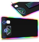 Magnetic Charging Mouse Pad 31.5x15.75, 15W Fast Wireless Charging Desk Mat, XXL Desk Pad RGB Gam...