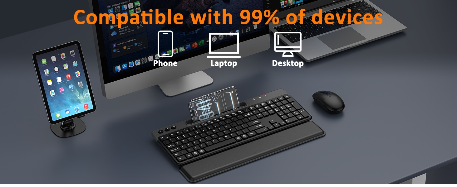 Full Size Silent Ergonomic Keyboard with Cloud Soft Palm Rest,