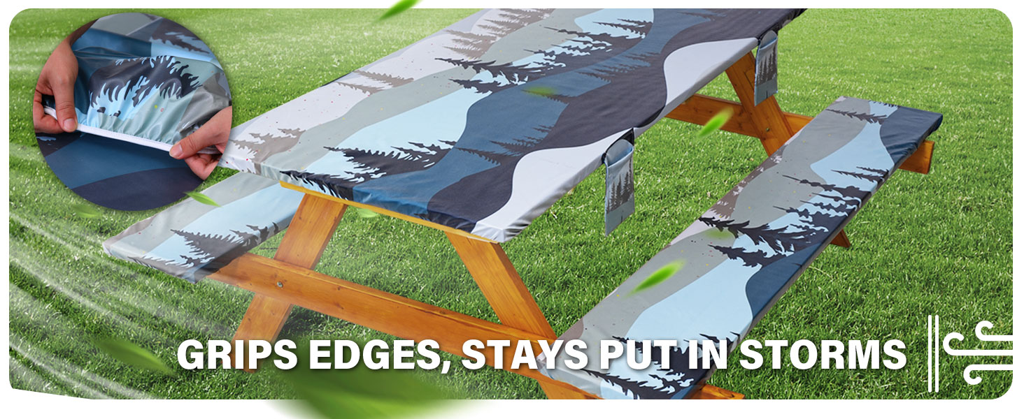 Fitted Picnic Table Cover with Bench Covers Waterproof Elastic Edges