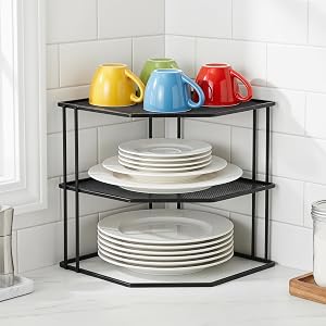 Yarlung 3-Tier Cabinet Corner Shelf, 9x9x7.5 Inches Metal Wire Plate Rack Kitchen Counter Organizer