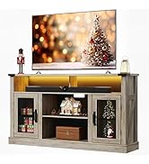 WLIVE Farmhouse TV Stand for 65 Inch TV, Tall Entertainment Center with LED Lights &amp; Storage Cabi...