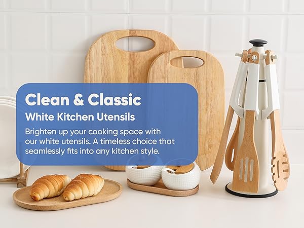 Wooden Cooking Utensils Set White 