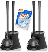 Toilet Plunger and Brush, 2 Pack Bowl Brush and Heavy Duty Toilet Plunger Set with Ventilated Hol...