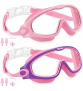 HIKOTEY 2 Pack Kids Swim Goggles, Leakproof Anti-Fog UV Protection Wide View Goggles for Boys Gir...