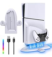 FASTSNAIL Charging Stand with Cooling Fan Only for PS5 Slim Console, Dual Controller Charger Stat...