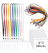 60 Pack Clear Name Tags Holder and Lanyards, Reusable Lanyard with Horizontal ID Badge Holder Bul...