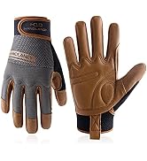 HANDLANDY Leather Work Gloves Mens &amp; Women, Utility Safety Mechanic Working Gloves Touch Screen, ...