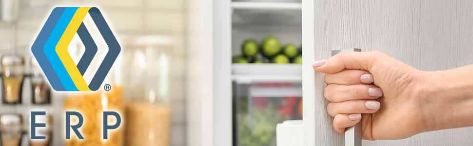 Hand opening refrigerator with ERP logo