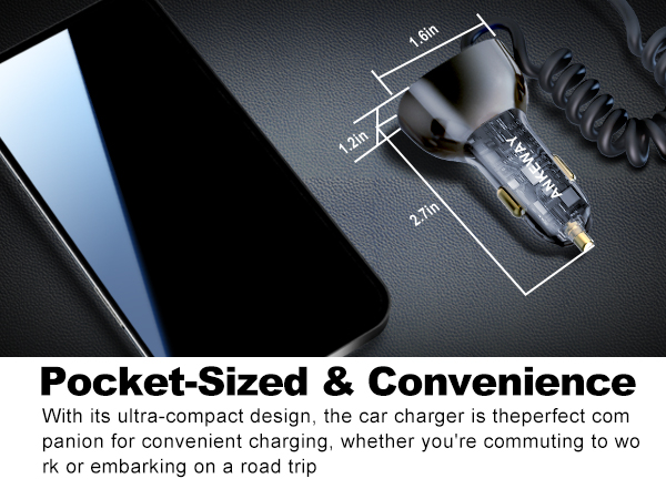 With its ultra-compact design, the car charger is the perfect companion for convenient charging
