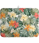 Wnoesat Tropical Palm Leaves Dish Drying Mat for Kitchen Counter Watercolor Flowers Leaf Drying M...