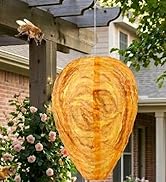 GWHOLE 2 Pack Hanging Fake Wasp Nest Fake Hornets Yellow Jackets Nest Decoys for Garden Outdoor