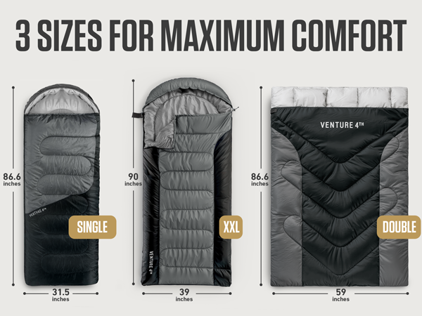 Single, XXL and Double Sleeping Bags for Summer and 3-Season