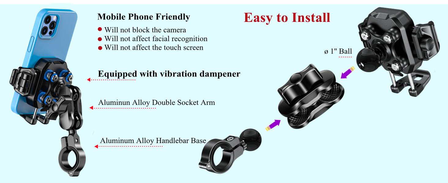 motorcycle handlebar phone holder with vibration dampener