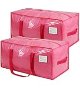 VTSVTS 2 Pack Jelly Pink Large Moving Bags, Heavy Duty Storage Bags with Side Handle &amp; Tag Pocket...