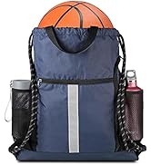 Drawstring Backpack Sports Gym Bag With Shoe Compartment and Two Water Bottle Holder