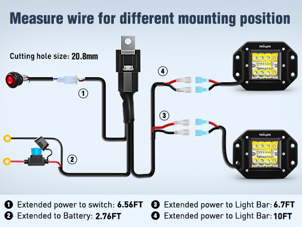 Flush Mount LED Pods Driving Light Grill Mount Light with Wiring Harness Kit -2 Leads