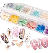 Ownsig 12 Mix Color Abalone Seashell Slices, 3D Shell Fragments Nail Art Decorations, Irregular G...
