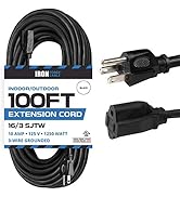 Iron Forge Cable 100 Ft Outdoor Extension Cord - 16/3 Durable Black Cable with 3 Prong Grounded P...