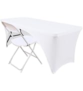 Smiry Open Back Spandex Table Cloth 6FT, Elastic Fitted Tablecloths | Washable Stretch White Tabl...