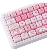 TYRIXKI Ceramic Jade Cat Keycaps, 142 Keys Translucent Pink Meow Meow Cute Keycaps Mao Profile Cu...