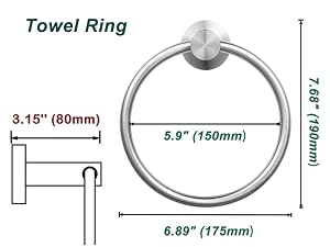 Dimension of Brushed nickel towel ring for bathroom
