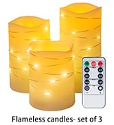 CANDLE IDEA 3PCS 4" 5" 6" Flickering Flameless Candles Ivory Real Wax Pillar with Embedded String...