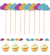 Hemoton Cloud Cake Topper Decorations: 20Pcs Glitter Clouds Cupcake Toppers Muffin Moon Bread Fru...